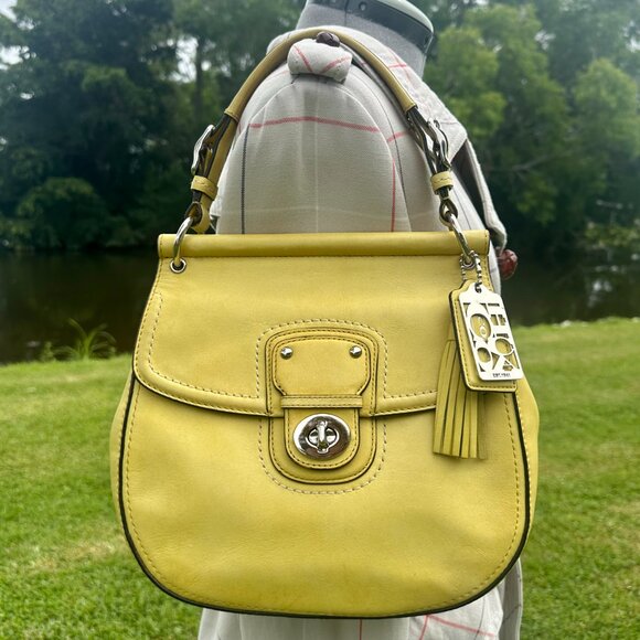 COACH 70th Anniversary Legacy Stripe Yellow Leather & Silver Willis19132 - Picture 1 of 16
